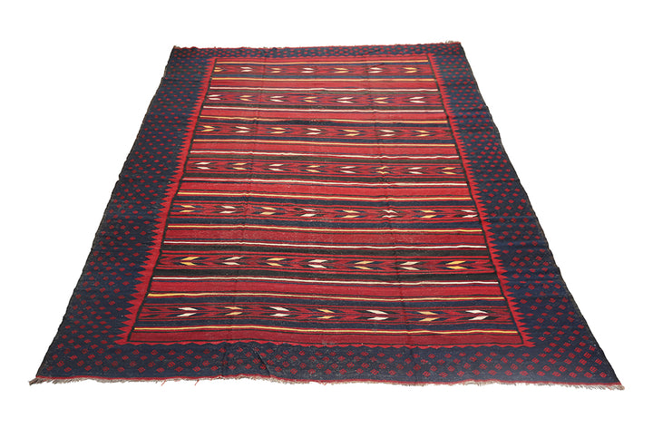 11'x15 Vintage Large Kilim Rug | Unique Linear Pattern Rug | Tribal Kilim