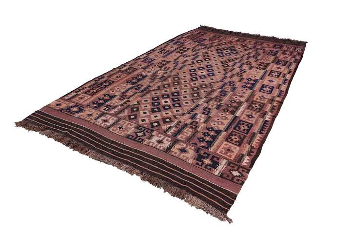 7'x13' Vintage Geometric Tribal Pattern Afghan Maimana Kilim Rug