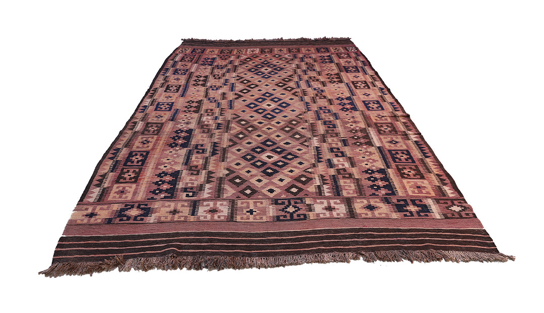 7'x13' Vintage Geometric Tribal Pattern Afghan Maimana Kilim Rug