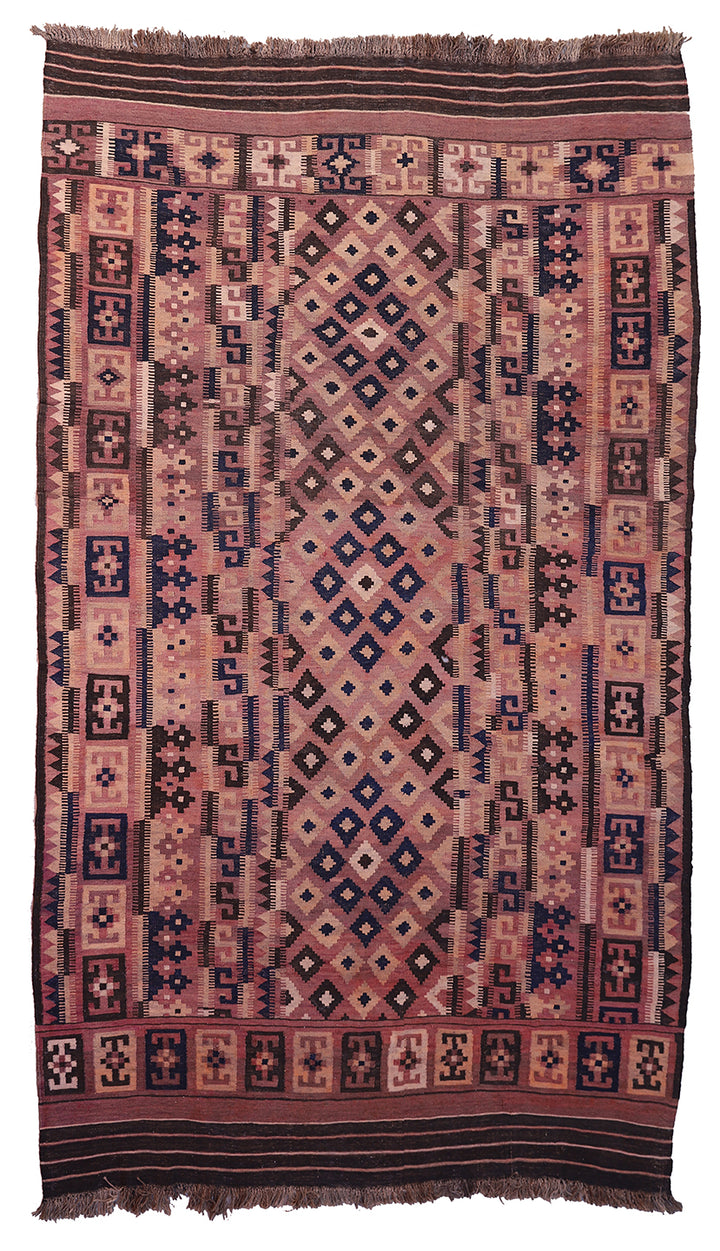 7'x13' Vintage Geometric Tribal Pattern Afghan Maimana Kilim Rug