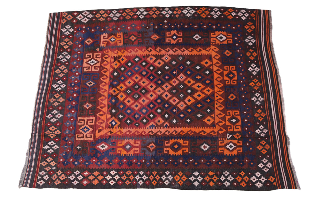 7'x8' Afghan Kilim | Vintage Maimana Kilim