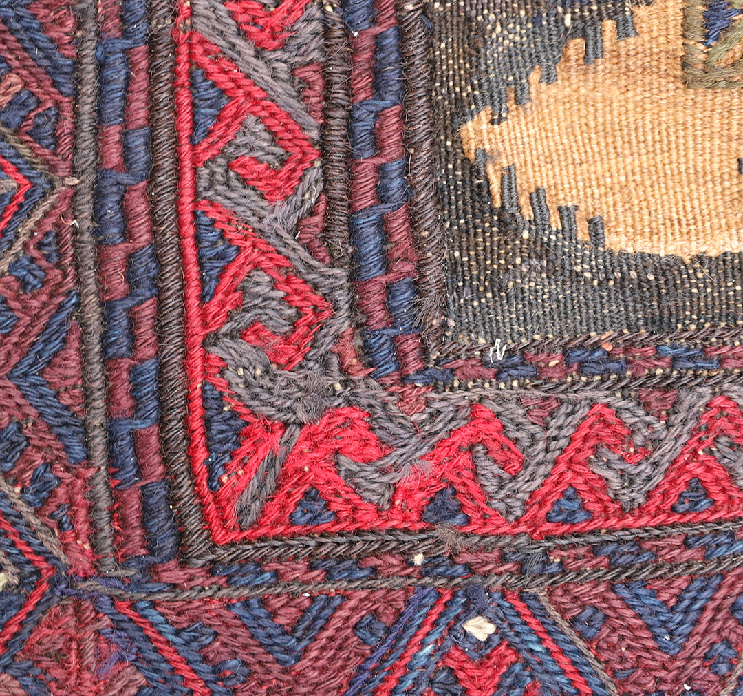 4'x4' Rare Sofreh Kilim | Collectible Tribal Flat Weave | Organic Camel Hair
