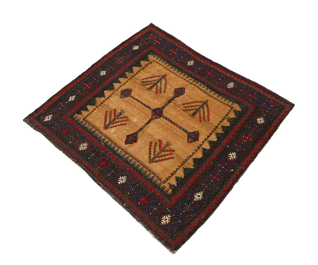 4'x4' Rare Sofreh Kilim | Collectible Tribal Flat Weave | Organic Camel Hair