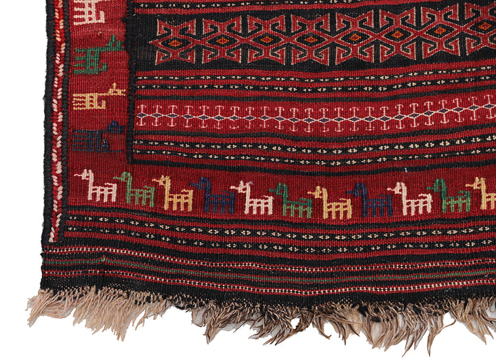 5'x10' Persian Kilim Rug | Handwoven Geometric & Animal Motif | Jewel Tone Luxury