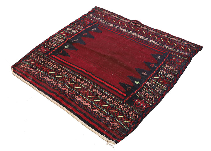 4'x4' Vintage Red Open-field Persian Afshar Sofreh Rug