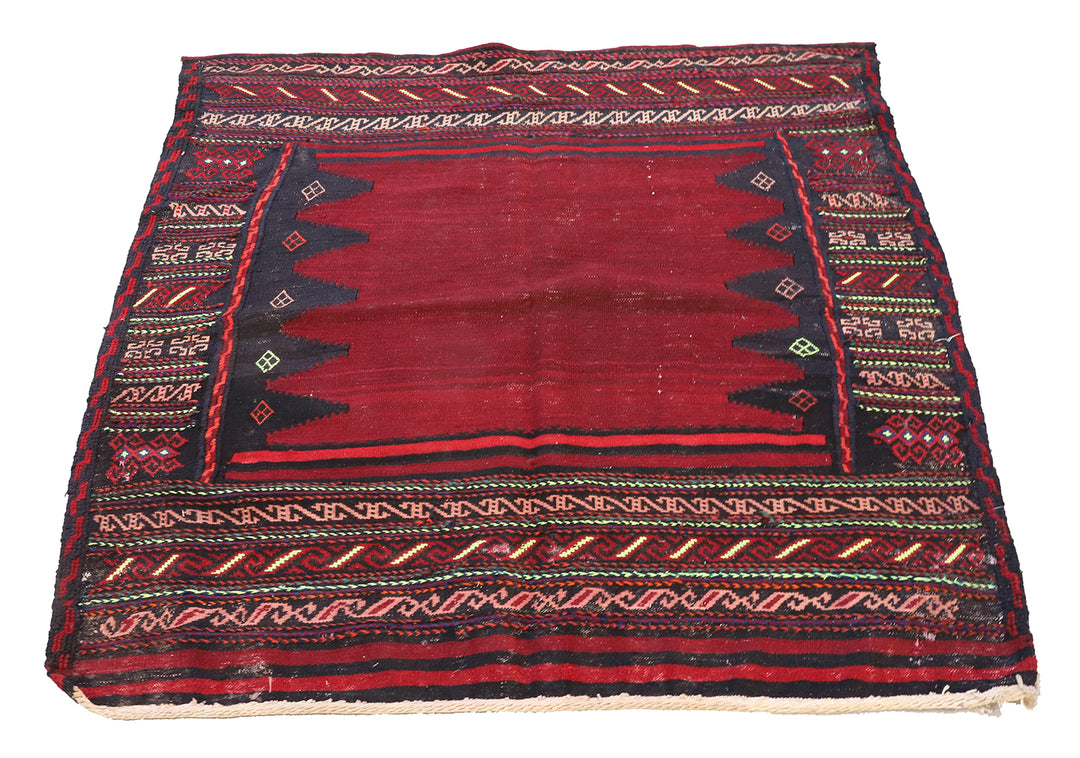 4'x4' Vintage Red Open-field Persian Afshar Sofreh Rug