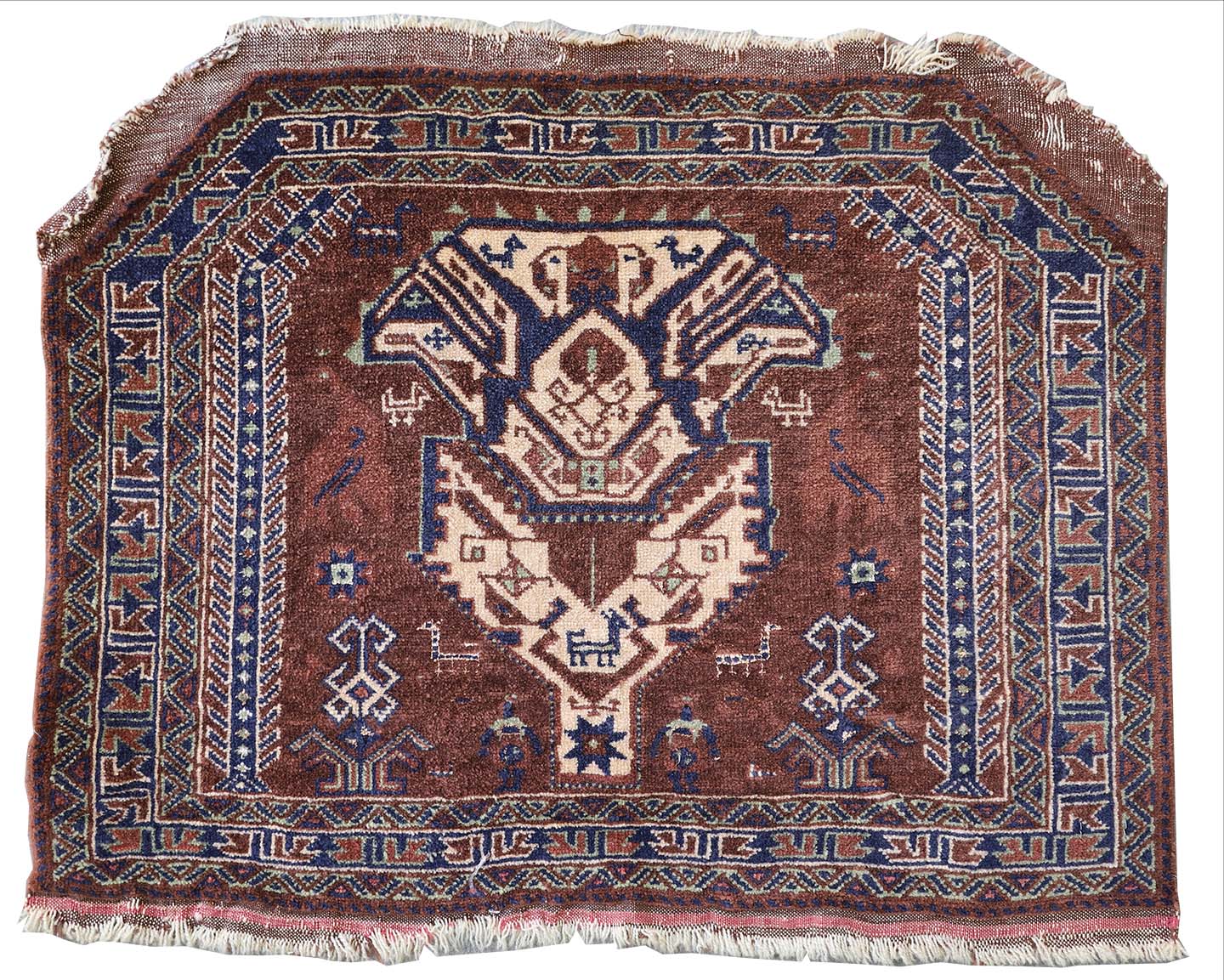 2x3  Brown Tribal Geometric Hand Knotted Flat Weave Wool Saddle Cover