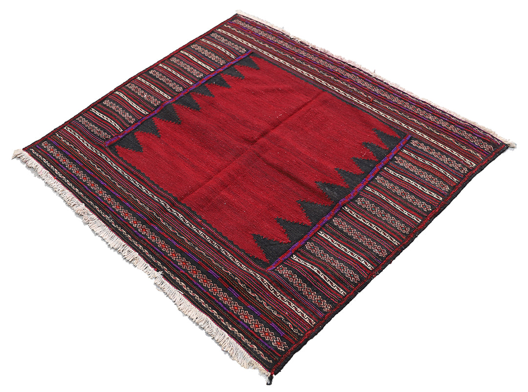 4'x4' Red Vintage Persian Afshar Sofreh Rukursi Hand Woven Kilim