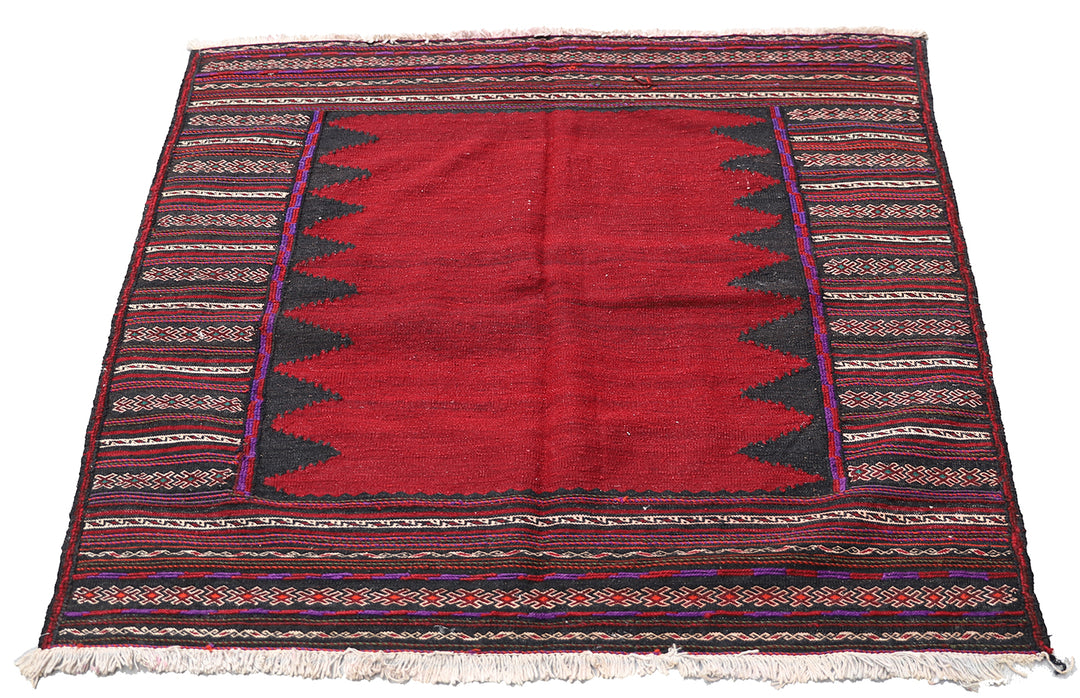 4'x4' Red Vintage Persian Afshar Sofreh Rukursi Hand Woven Kilim