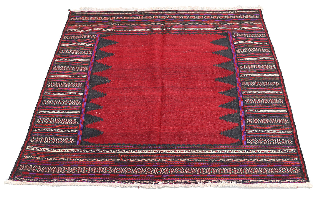 4'x4' Red Vintage Persian Afshar Sofreh Rukursi Hand Woven Kilim