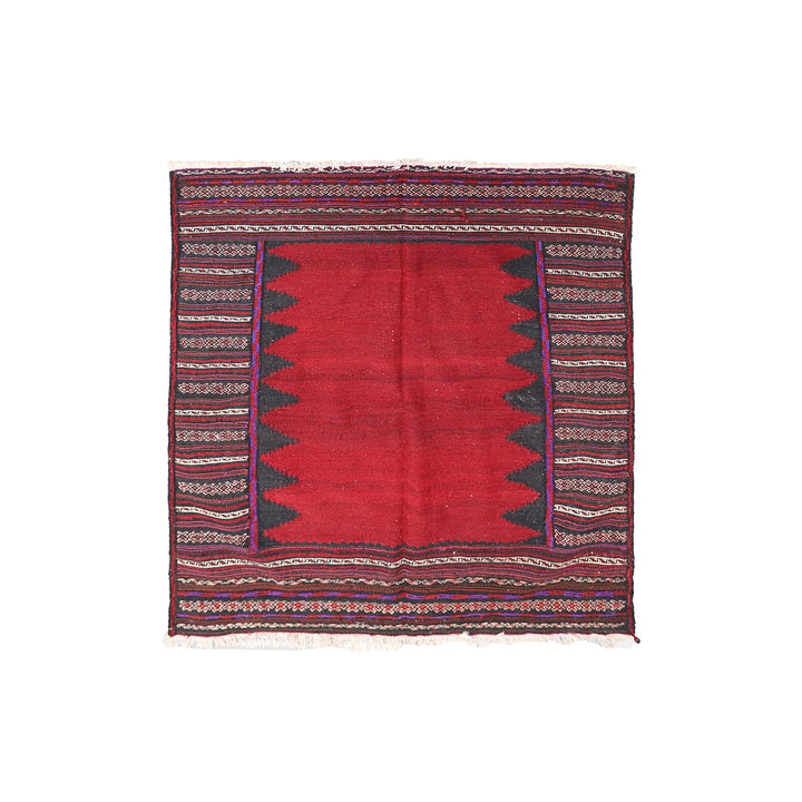 4'x4' Red Vintage Persian Afshar Sofreh Rukursi Hand Woven Kilim