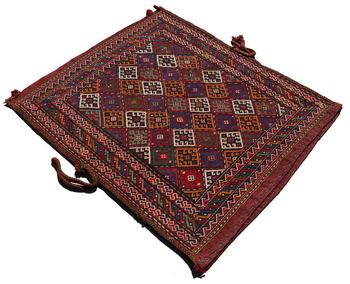 3'x3' Hand Woven Soumak Style Vintage Persian Bag-face Rug