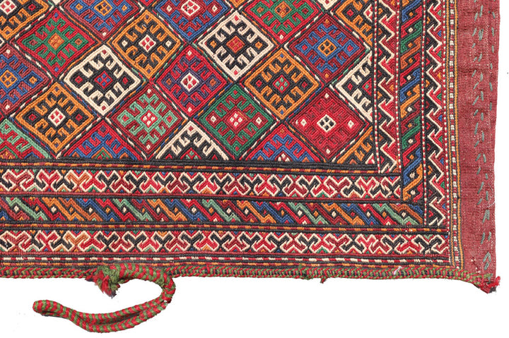 3'x3' Hand Woven Soumak Style Vintage Persian Bag-face Rug