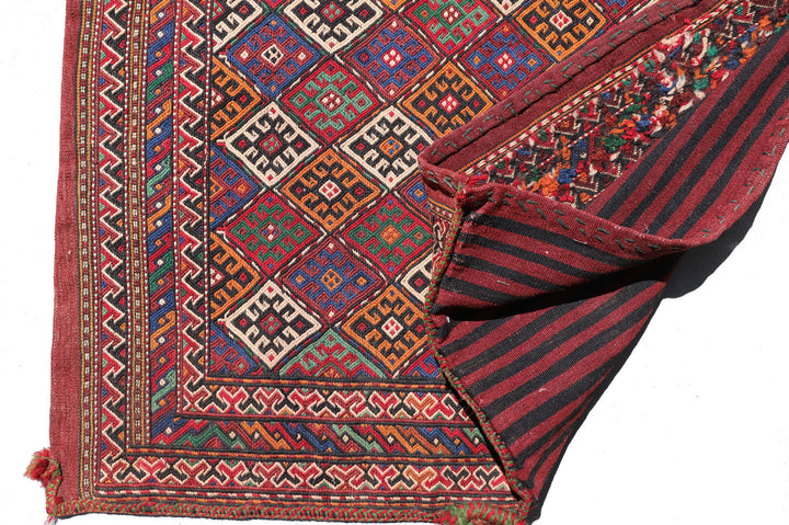 3'x3' Hand Woven Soumak Style Vintage Persian Bag-face Rug