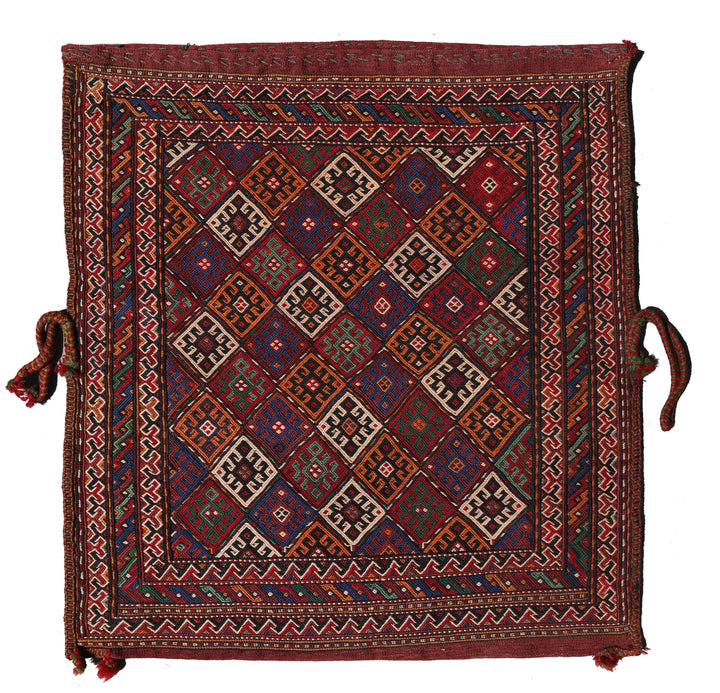 3'x3' Hand Woven Soumak Style Vintage Persian Bag-face Rug