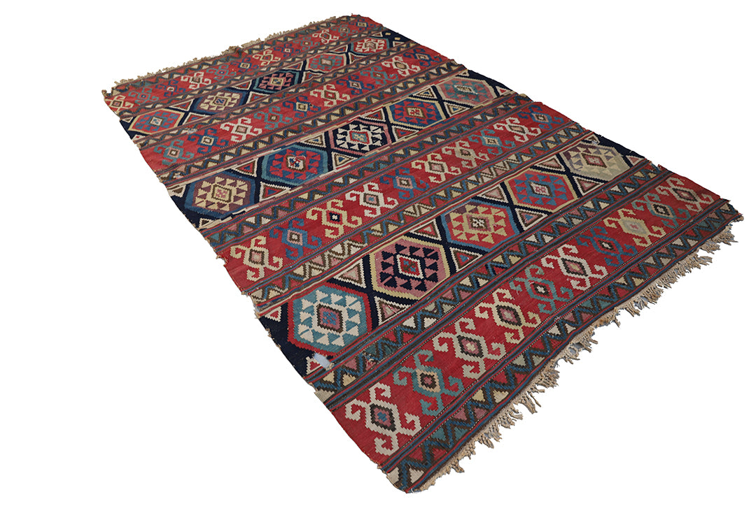 7'x10' Antique Late 19th Century Shirvan Kilim Rug