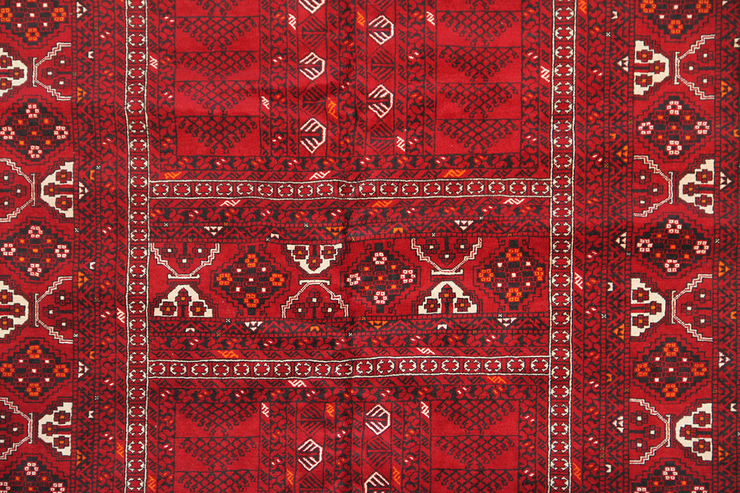 6'x10' Red Afghan Kunduz Parda Design Rug