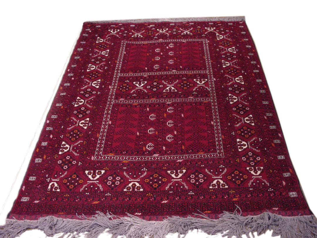 6'x10' Red Afghan Kunduz Parda Design Rug