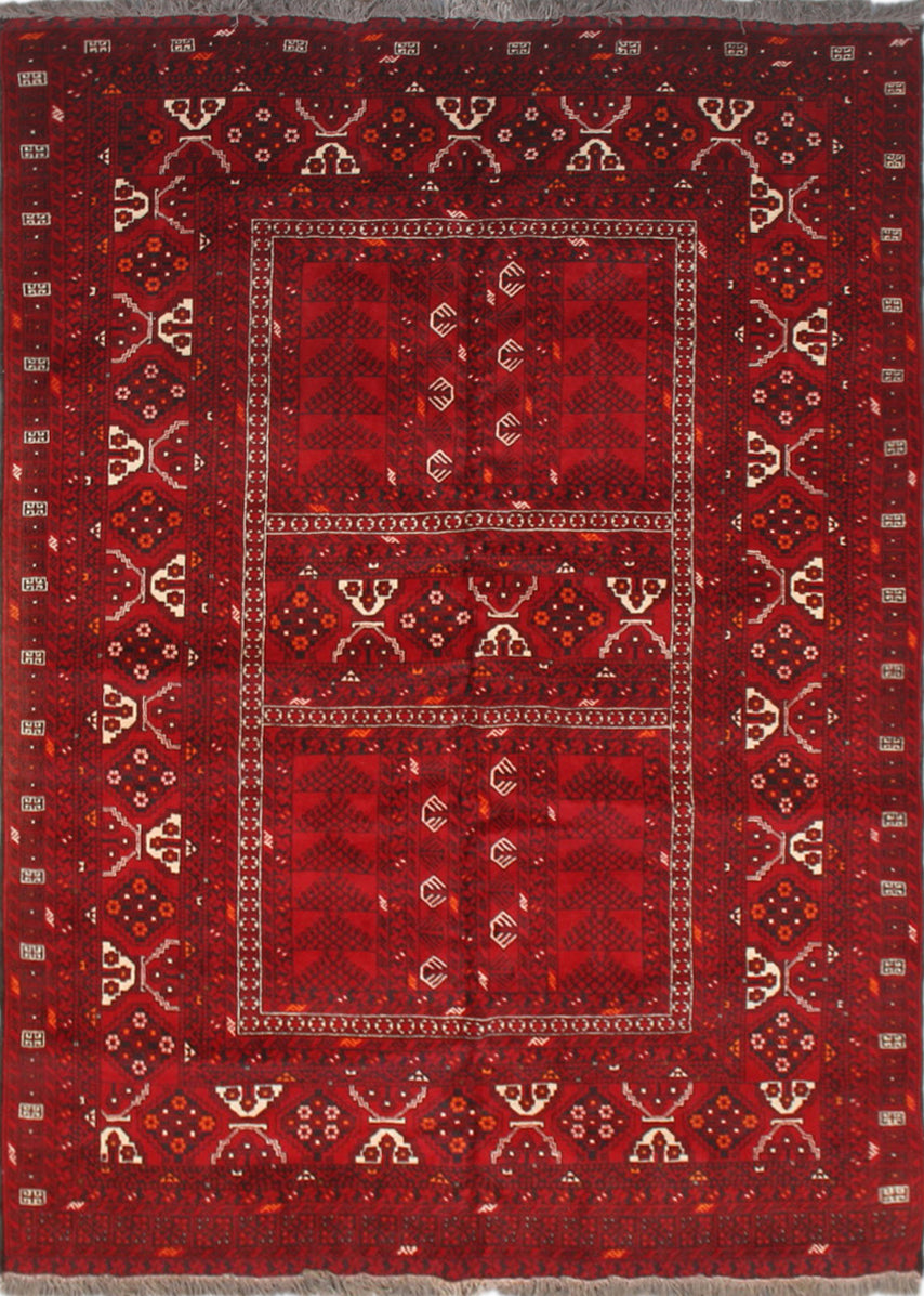 6x10 Red Afghan Kunduz Parda Design Rug