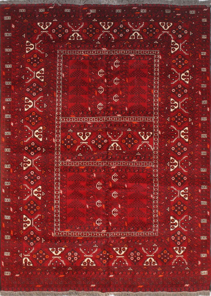 6'x10' Red Afghan Kunduz Parda Design Rug