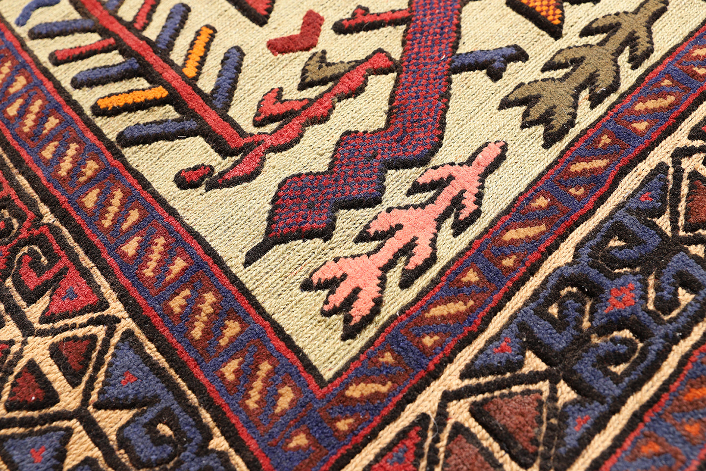4'x5' Afghan Tribal Soumak and Knotted High Low 100% Wool Rug