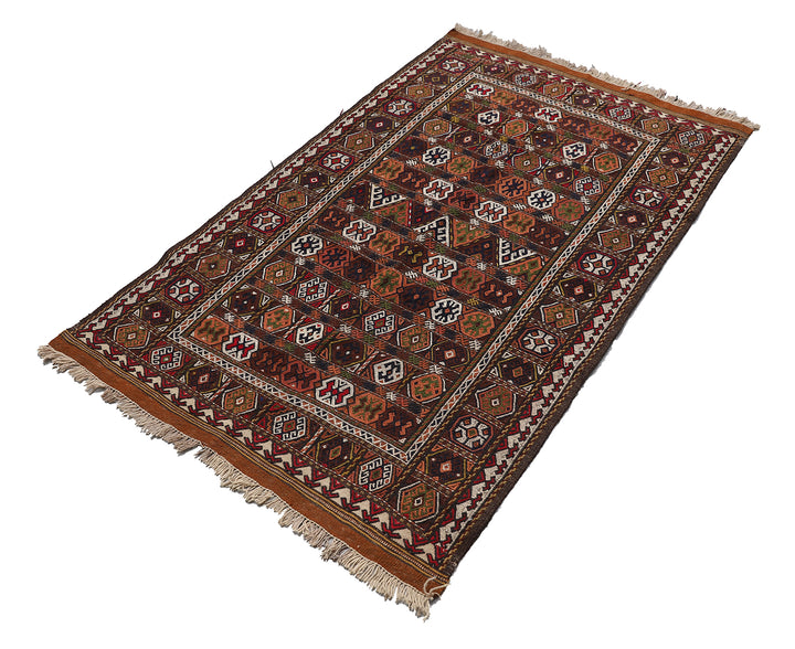 4'x6' Vintage Persian Kurdish Soumak Weave Kilim Rug