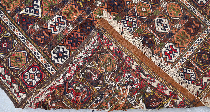 4'x6' Vintage Persian Kurdish Soumak Weave Kilim Rug