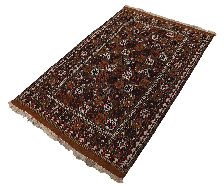 4'x6' Vintage Persian Kurdish Soumak Weave Kilim Rug