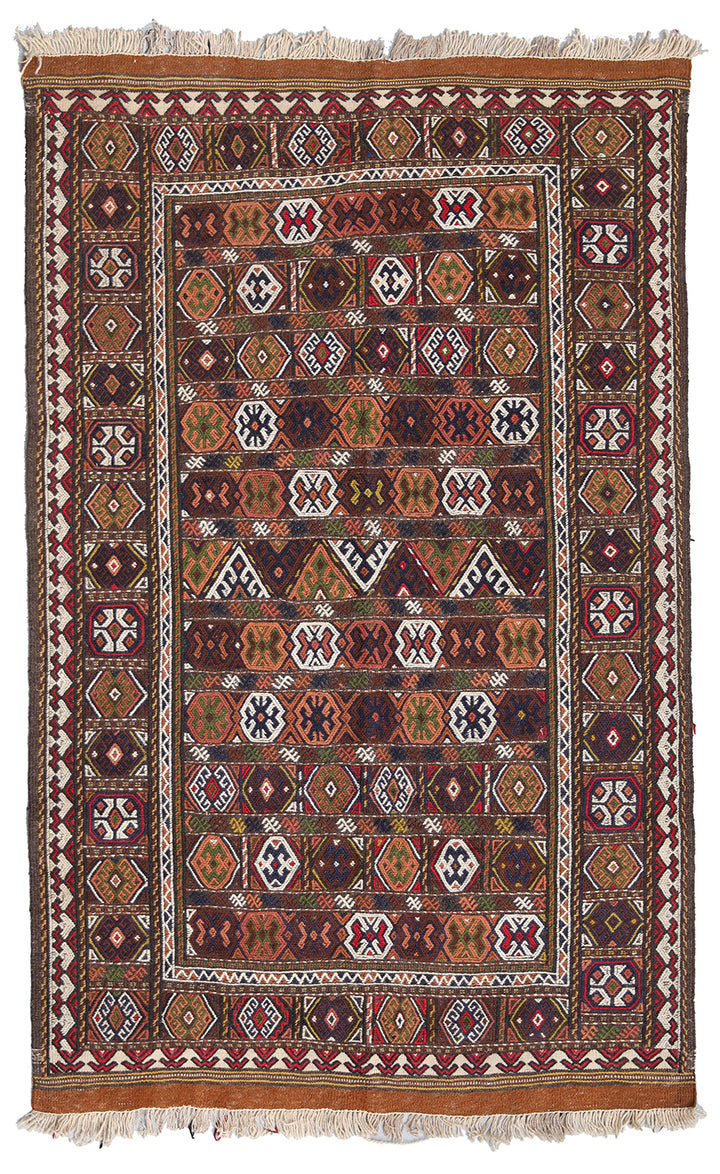 4'x6' Vintage Persian Kurdish Soumak Weave Kilim Rug