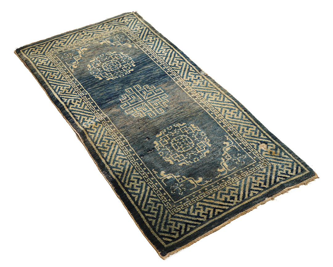 2'x4' Small Vintage Chinese Rug | Blue Wool Chinese Rug