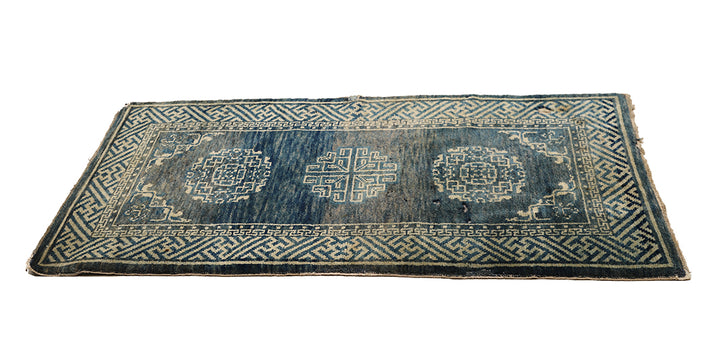2'x4' Small Vintage Chinese Rug | Blue Wool Chinese Rug