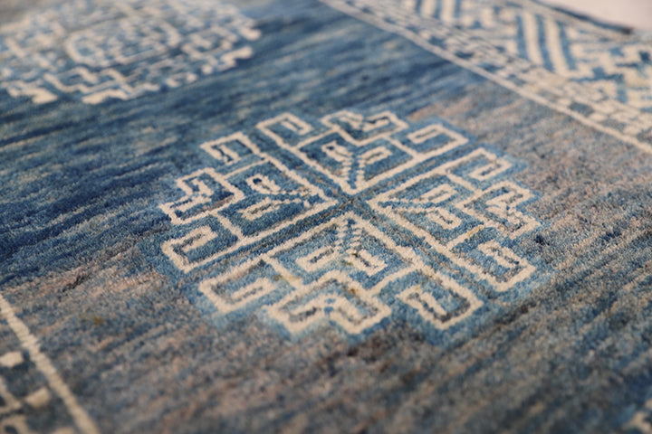 2'x4' Small Vintage Chinese Rug | Blue Wool Chinese Rug