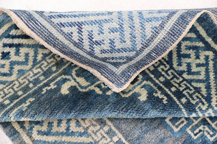 2'x4' Small Vintage Chinese Rug | Blue Wool Chinese Rug