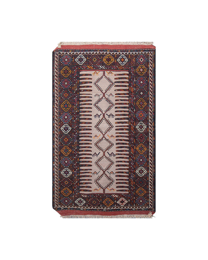 Authentic Quchan Baluch Sofreh Kilim Rug | 3'x6' Persian Tribal