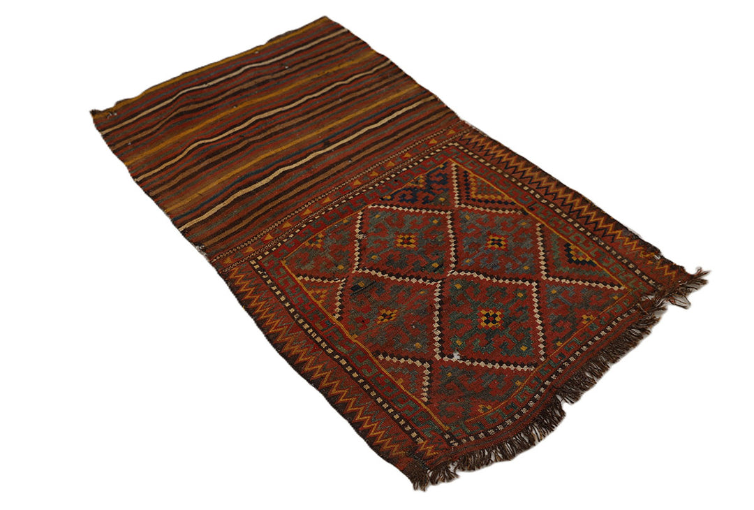 2'x4' Vintage Hand-Woven Uzbek Kilim Area Rug | Geometric Design | Northern Afghanistan