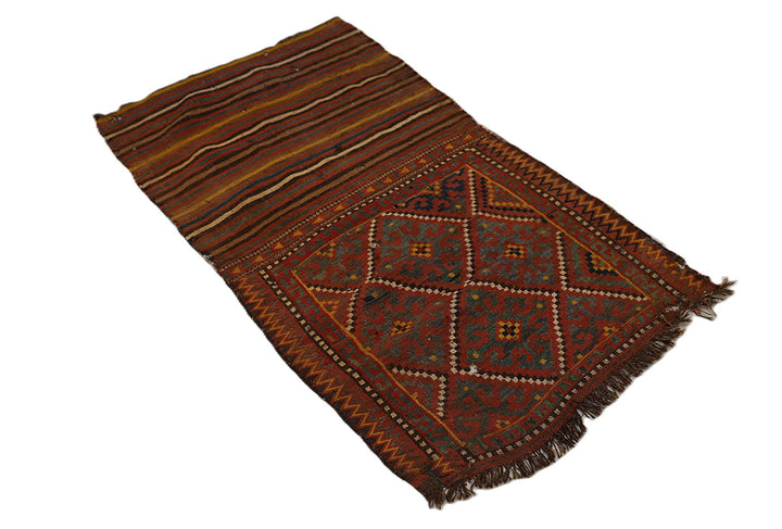 2'x4' Vintage Hand-Woven Uzbek Kilim Area Rug | Geometric Design | Northern Afghanistan