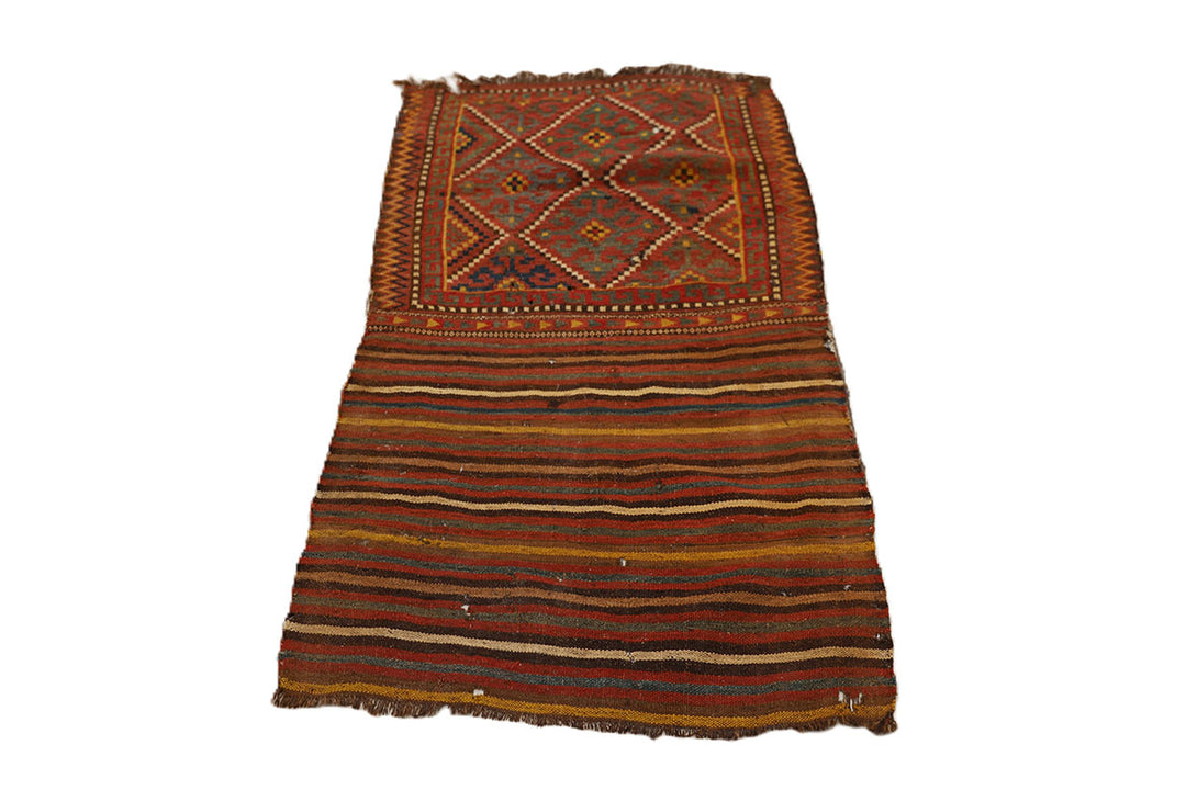 2'x4' Vintage Hand-Woven Uzbek Kilim Area Rug | Geometric Design | Northern Afghanistan