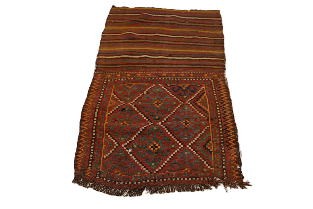 2'x4' Vintage Hand-Woven Uzbek Kilim Area Rug | Geometric Design | Northern Afghanistan