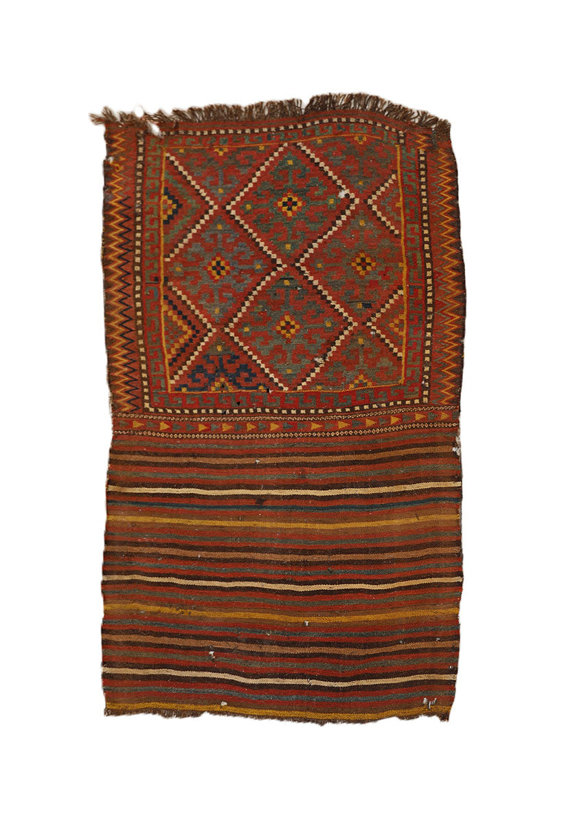 2'x4' Vintage Hand-Woven Uzbek Kilim Area Rug | Geometric Design | Northern Afghanistan