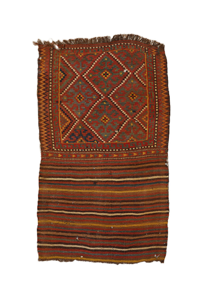 2'x4' Vintage Hand-Woven Uzbek Kilim Area Rug | Geometric Design | Northern Afghanistan