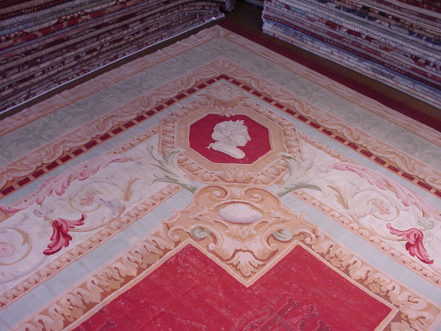 21'x30' Red Green Gold Antique French Aubusson Palace Rug