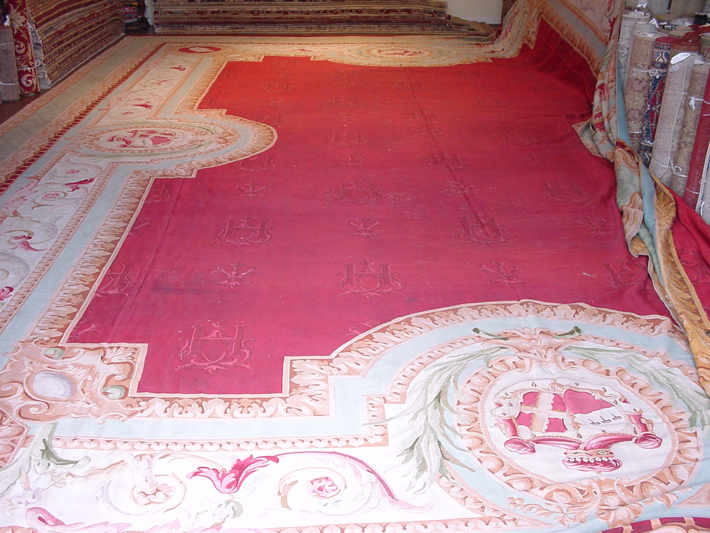 21'x30' Red Green Gold Antique French Aubusson Palace Rug