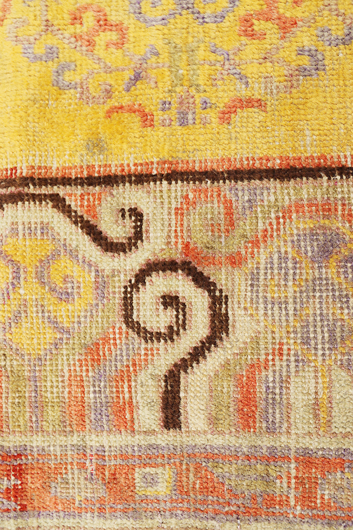 4'x8' Vintage Khotan Rug | Saffron Yellow | Medallions | East Turkistan