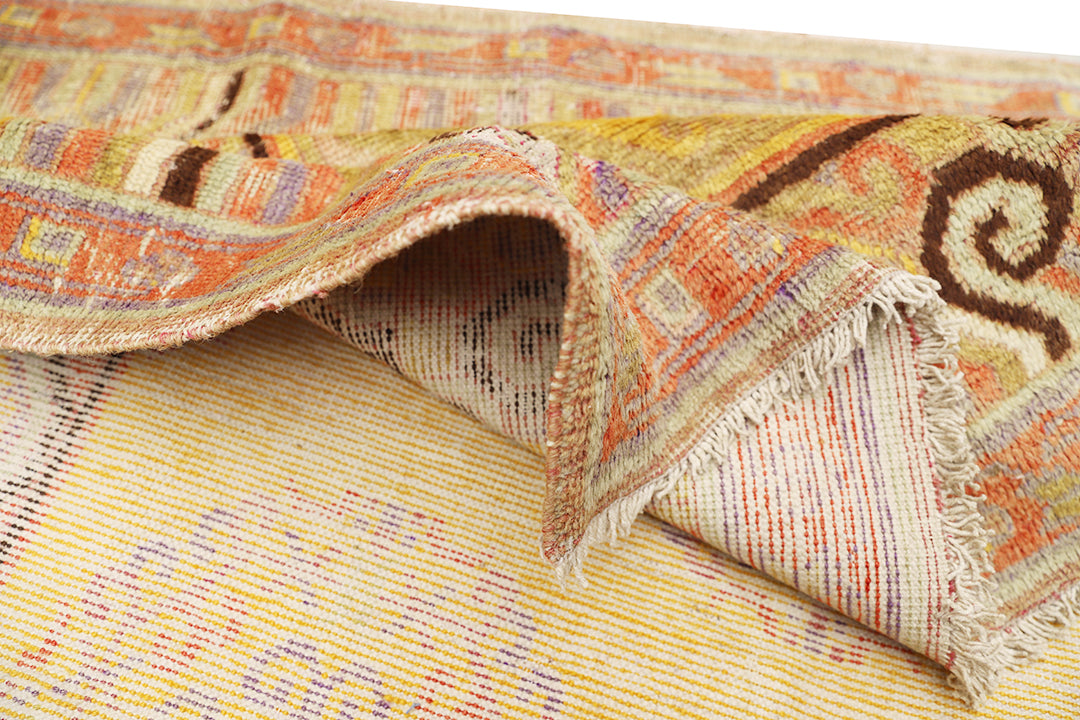4'x8' Vintage Khotan Rug | Saffron Yellow | Medallions | East Turkistan