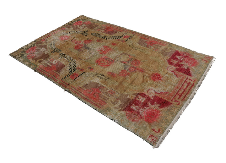 5'x8' Vintage Antique Samarkand Area Rug| Pink Floral Rug