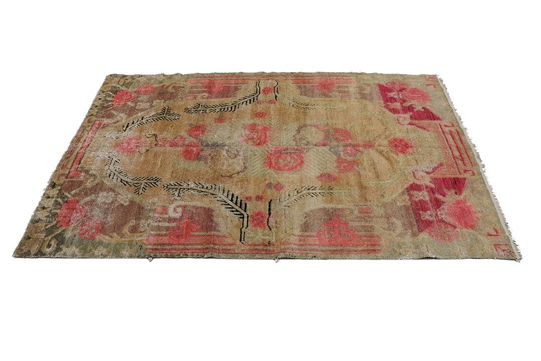 5'x8' Vintage Antique Samarkand Area Rug| Pink Floral Rug