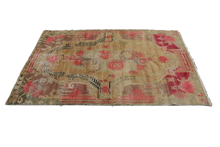 5'x8' Vintage Antique Samarkand Area Rug| Pink Floral Rug