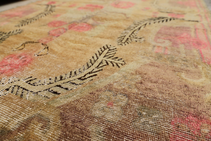 5'x8' Vintage Antique Samarkand Area Rug| Pink Floral Rug