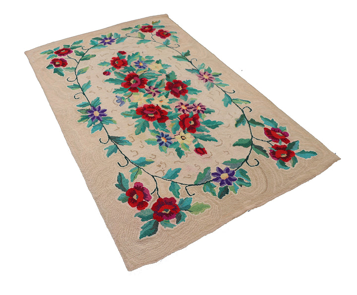 4'x6' Antique American Hooked Rug | Vintage Farmhouse Area Rug