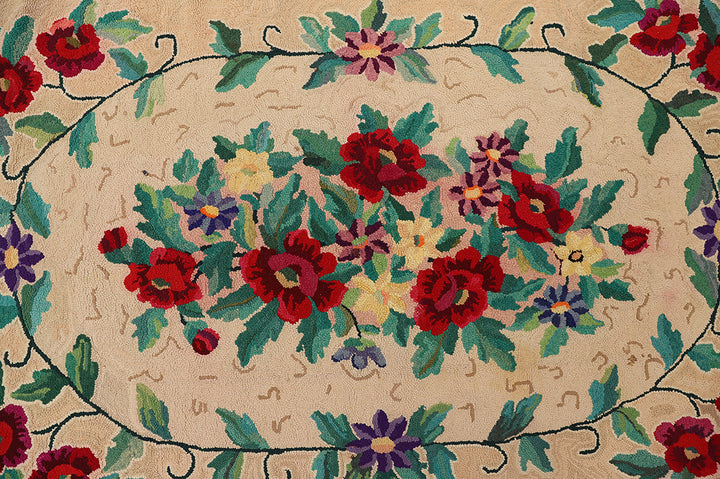 4'x6' Antique American Hooked Rug | Vintage Farmhouse Area Rug